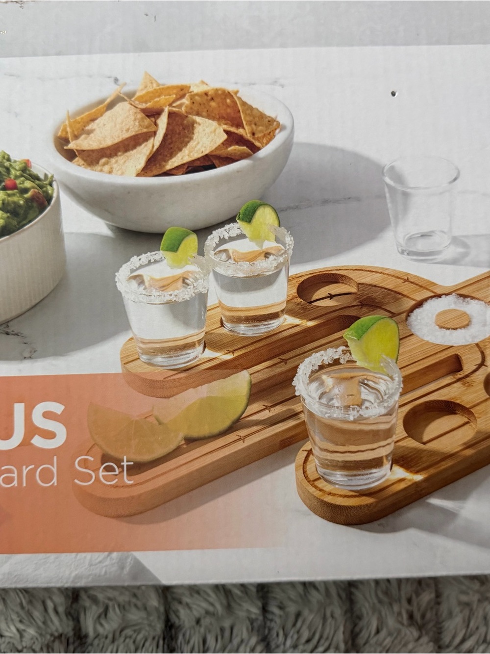 Bamboo Shot Board Set with Lime Accent - Natural